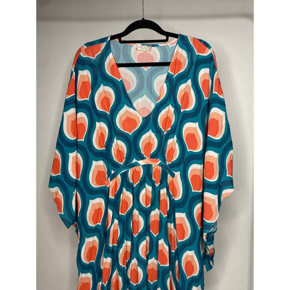 Free People Groovy Baby Maxi Kaftan Dress One Size Modern Rayon Long Colorful - Picture 2 of 8